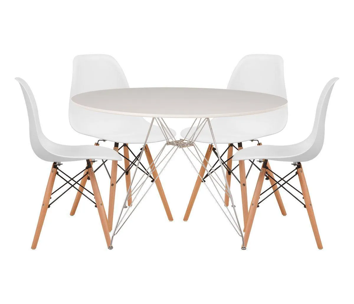 Mesa de comedor Eames eiffel 120 - Blanco + 4 Sillas Replica Eames - Blanco