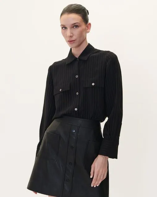 Blusa Negra Camisera A Rayas Con Lúrex