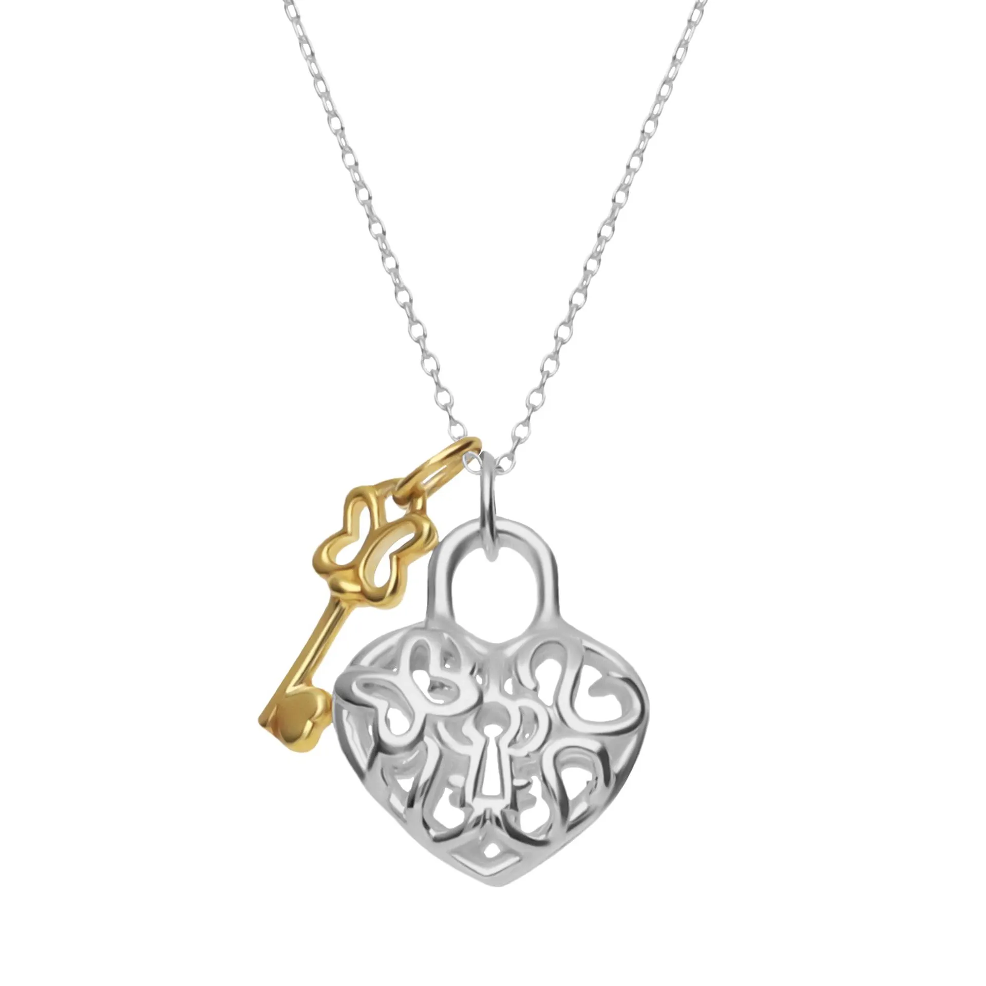 Dije Aimeé Corazon Plateado / Llave Dorada Con Cadena