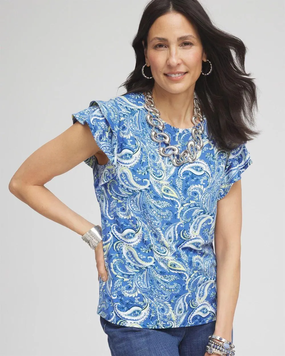 Touch of Cool ™ Paisley Tiered Flutter Sleeved Tee
