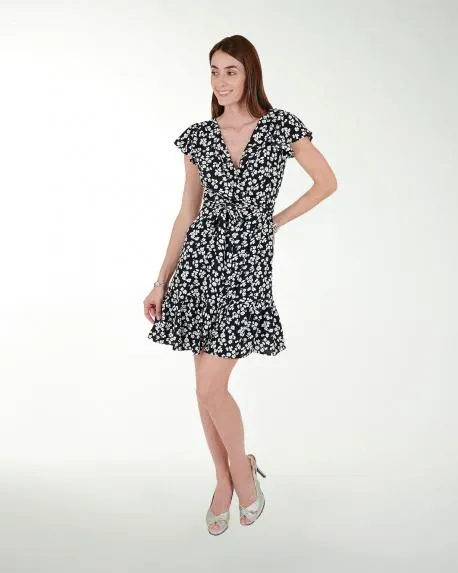 VESTIDO CASUAL ESTAMPADO CON CRUCE EN EL DELANTERO