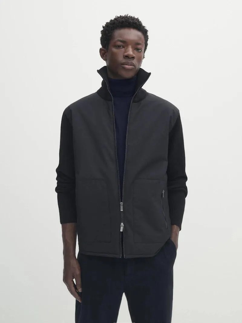 Cárdigan punto tejido combinado acolchado