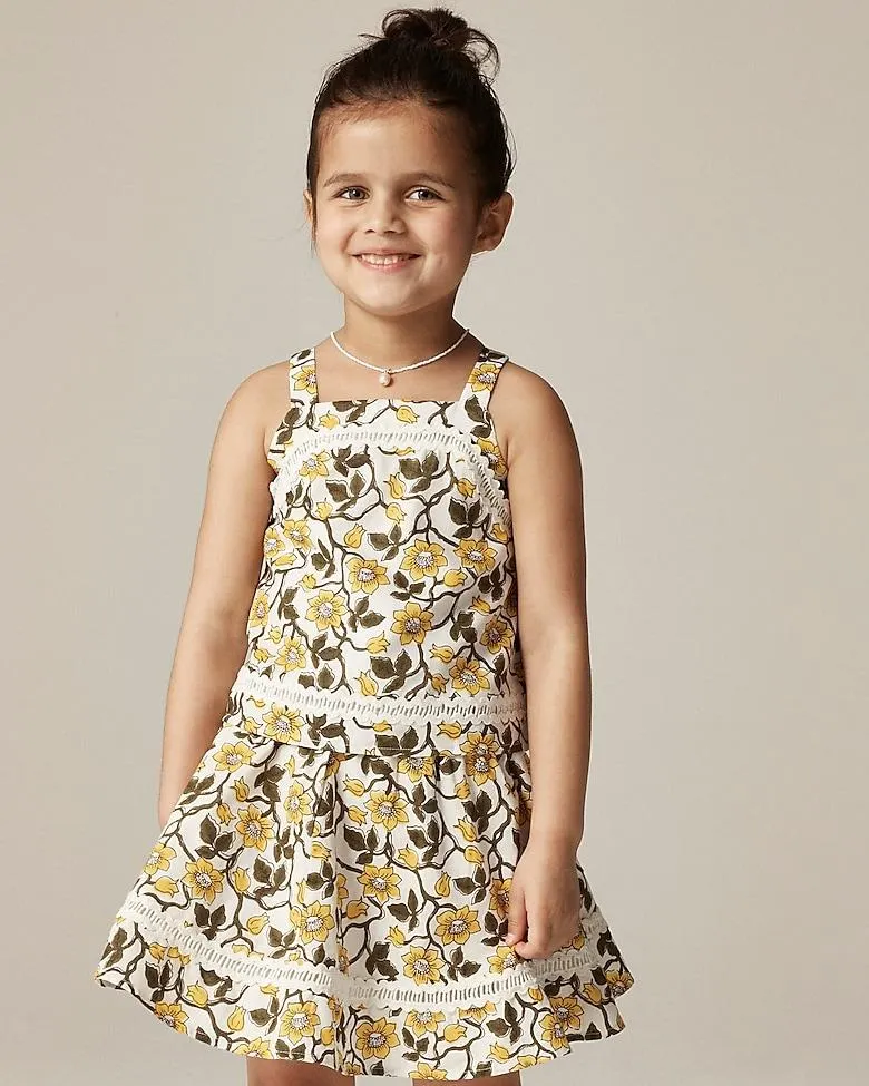 Girls' rickrack tank top in daffodil linen-cotton blend