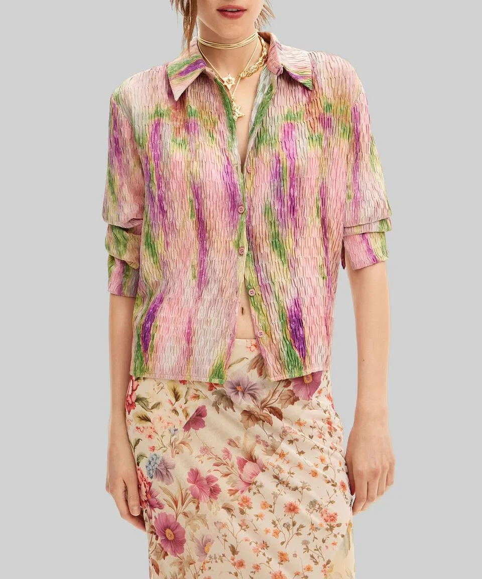 Blusa con estampado manga larga Mujer