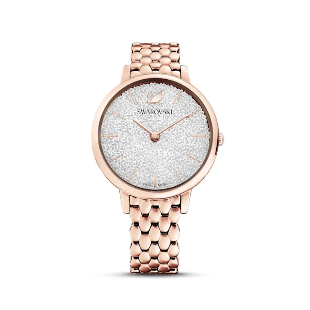 Reloj Crystalline Joy, Brazalete de metal, Blanco, Acabado tono oro rosa