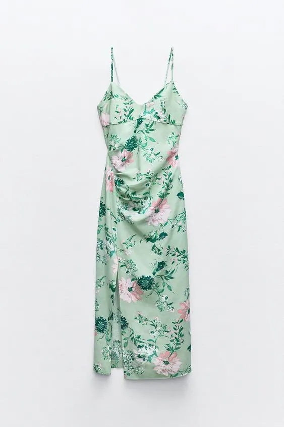 VESTIDO MIDI ESTAMPADO FLORAL CON LINO