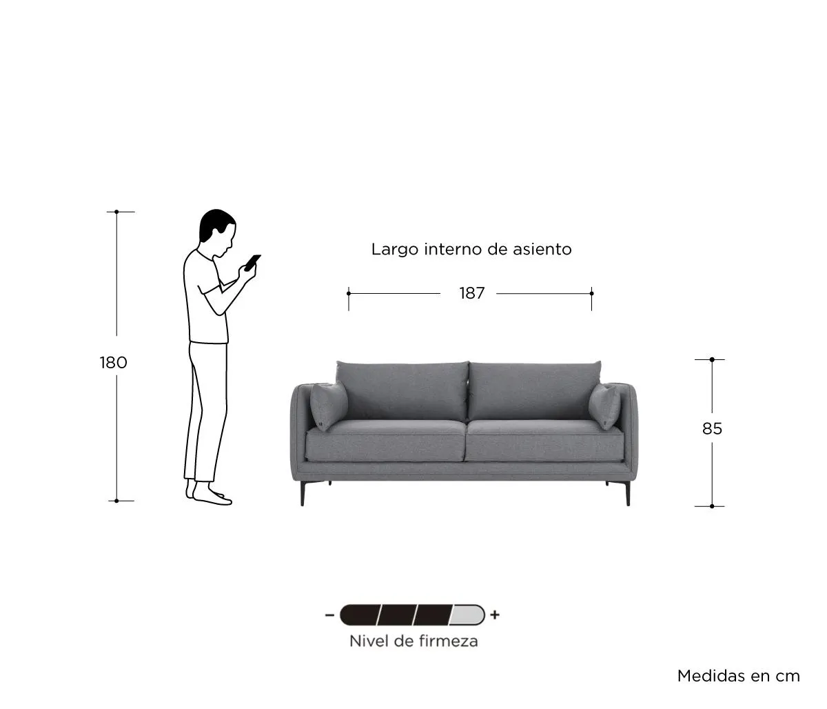 Sofá 3 cuerpos Marina - Gris obscuro