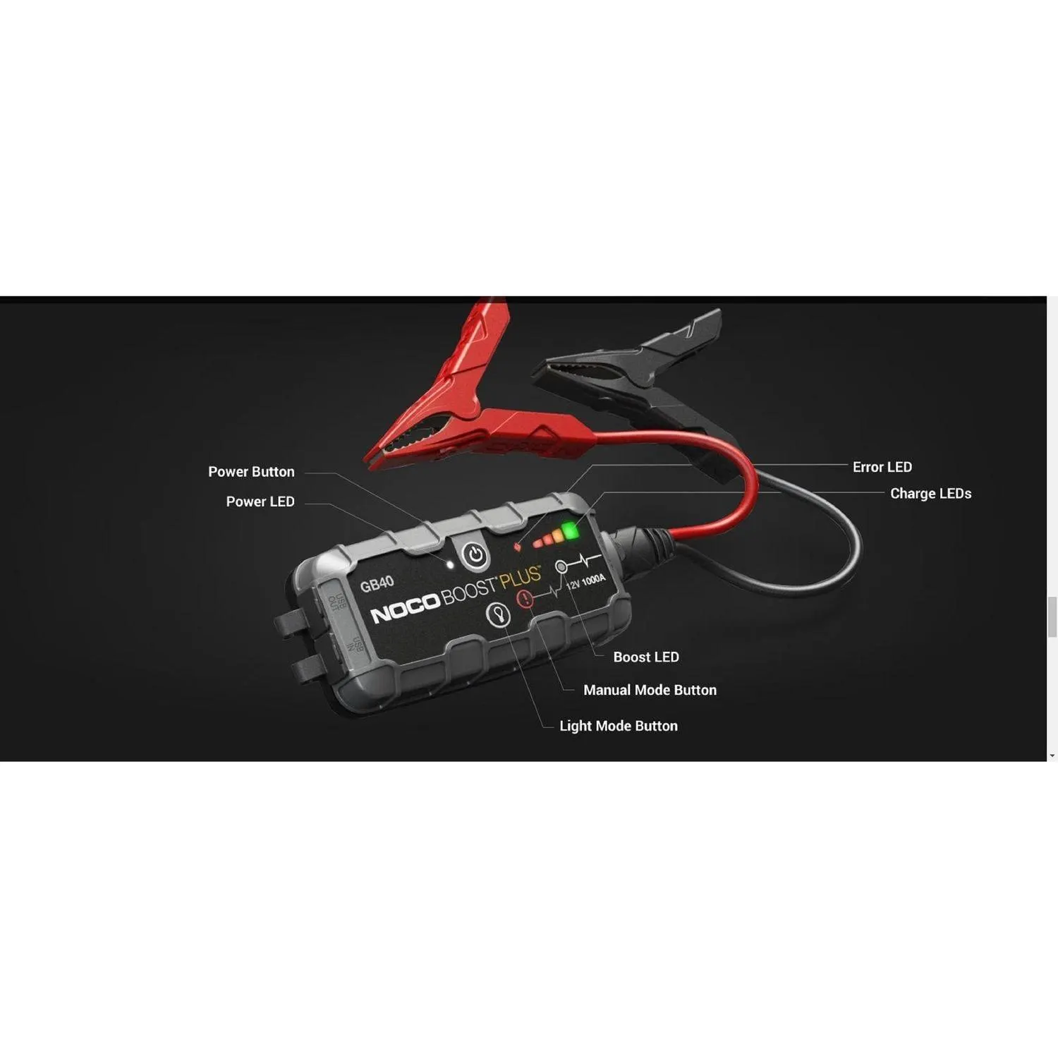 Arrancador de Bateria NOCO Boost Plus Ultra Seguro de Litio de 12 Volts y 1,000 Amperes GB40