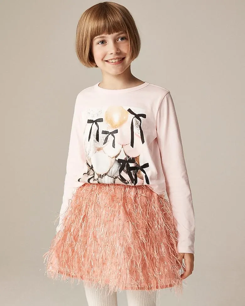 Girls' long-sleeve balloon and bows graphic T-shirt