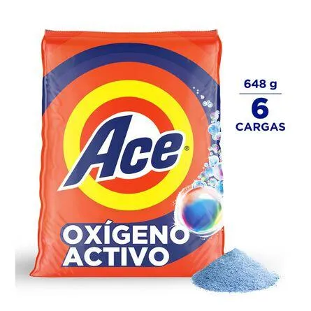 ACE Detergente en Polvo, Limpieza Rápida, con Oxígeno Activo y Fácil Disolución, 6 Cargas (648 g )
