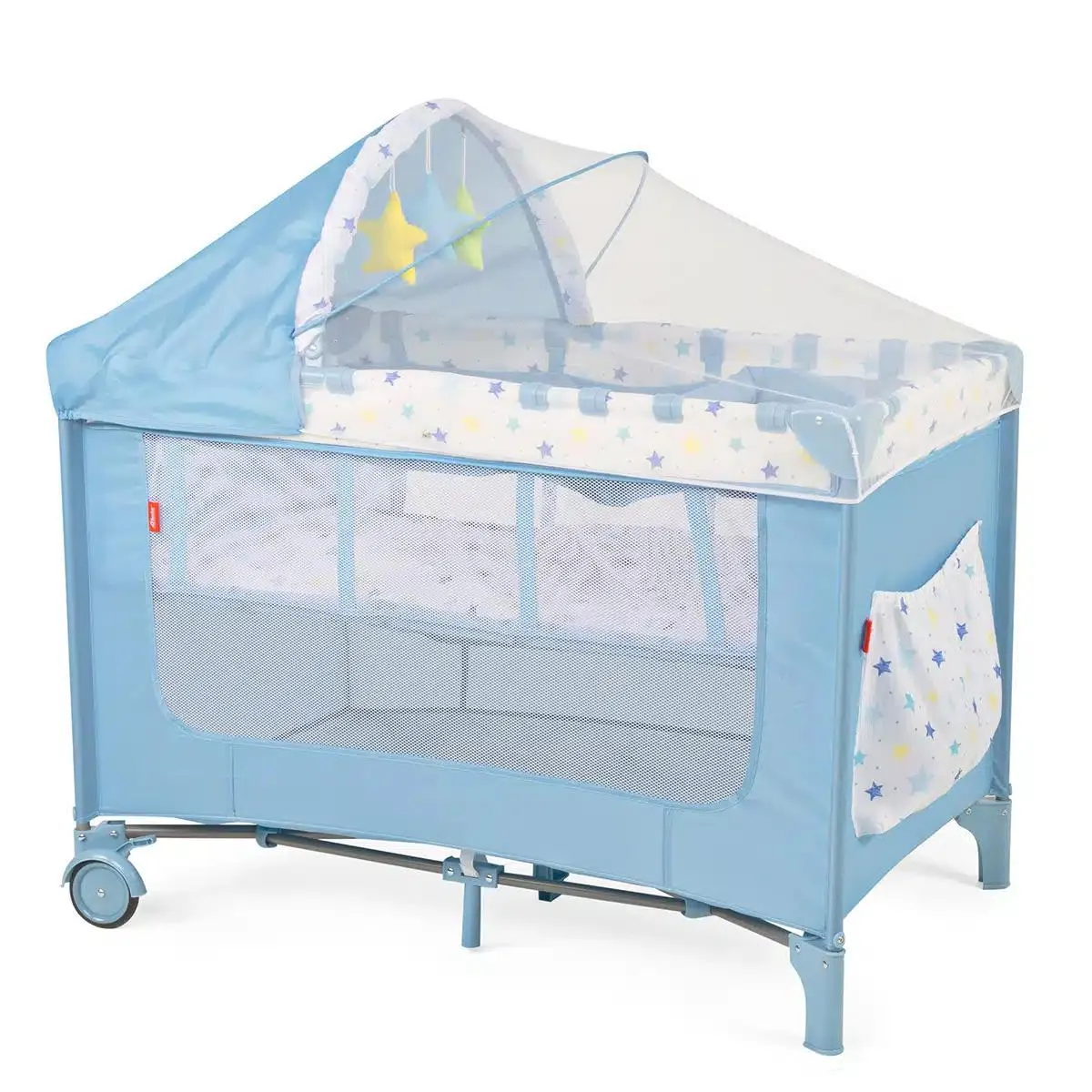 Cuna Corral D´bebé con toldo mosquitero con juguetes suaves Rest Azul
