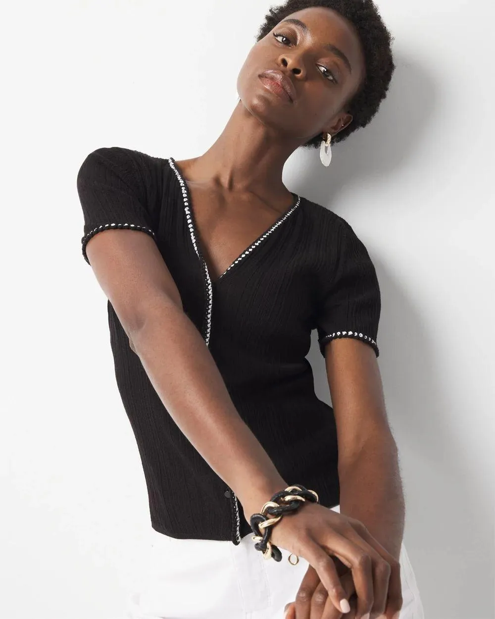 Braided Trim Cardigan Sweater