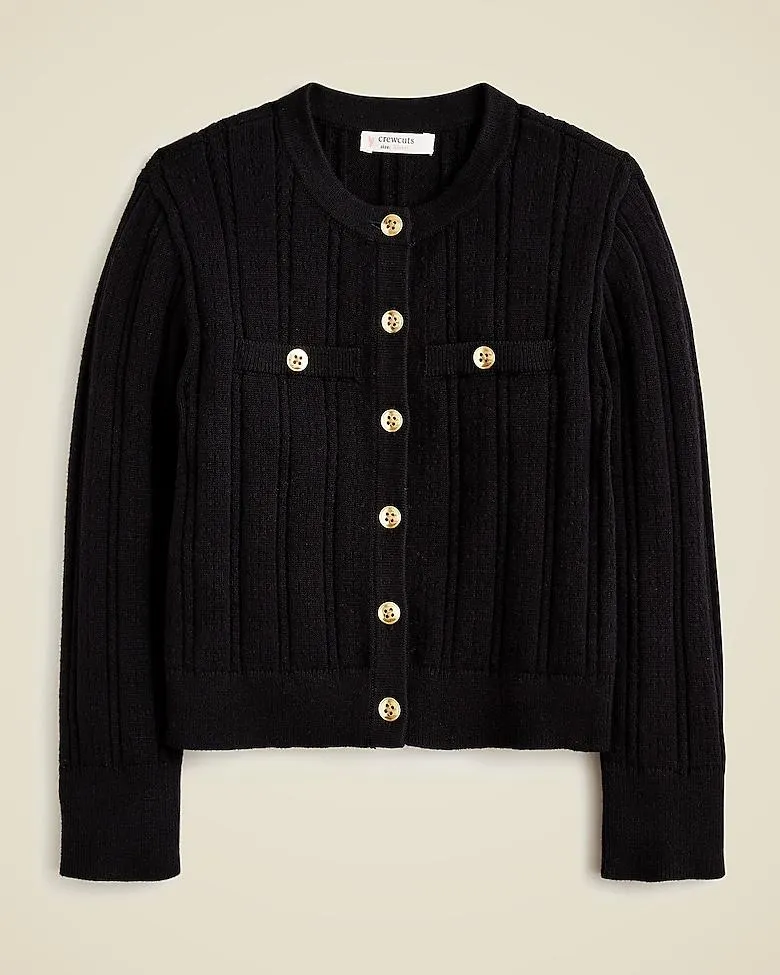 Girls' pointelle-knit cardigan sweater