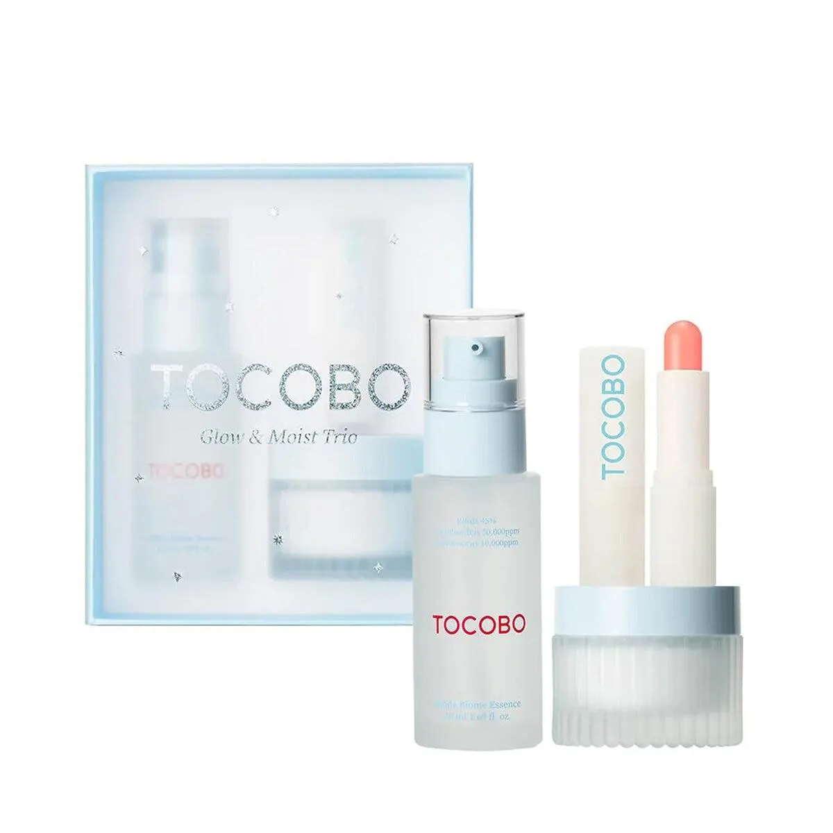 Tocobo, Set de 3 Piezas, Balsamo Labial, Crema Hidratante, Esencia Facial