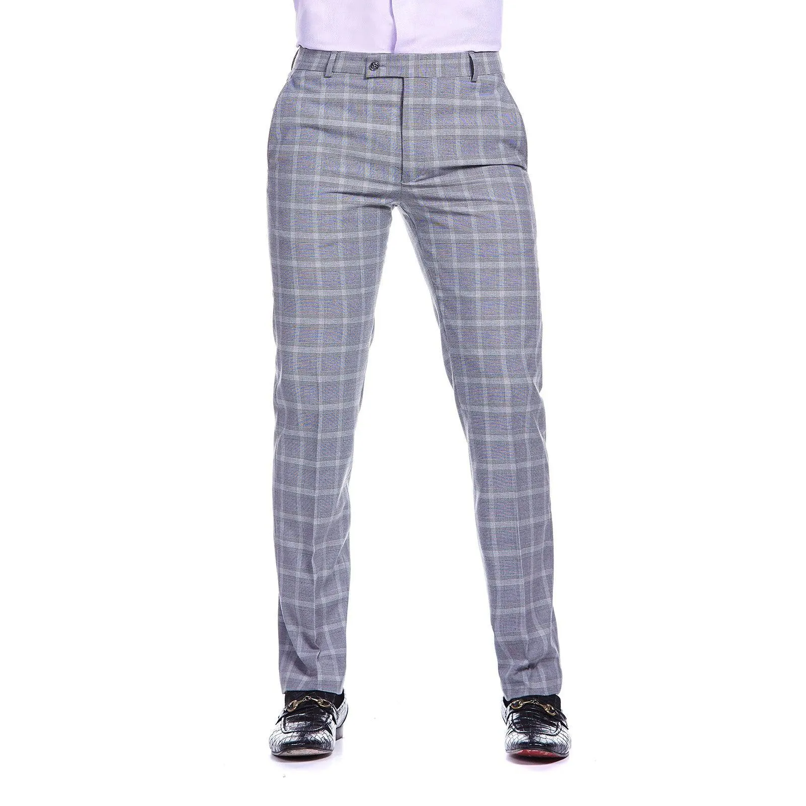 Pantalon formal a cuadros para hombre | Gris | Slim fit