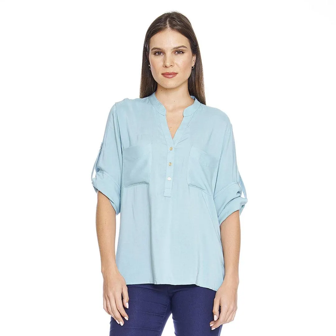 Blusa Para Mujer Casual Holgada Verde Escote V Ligera