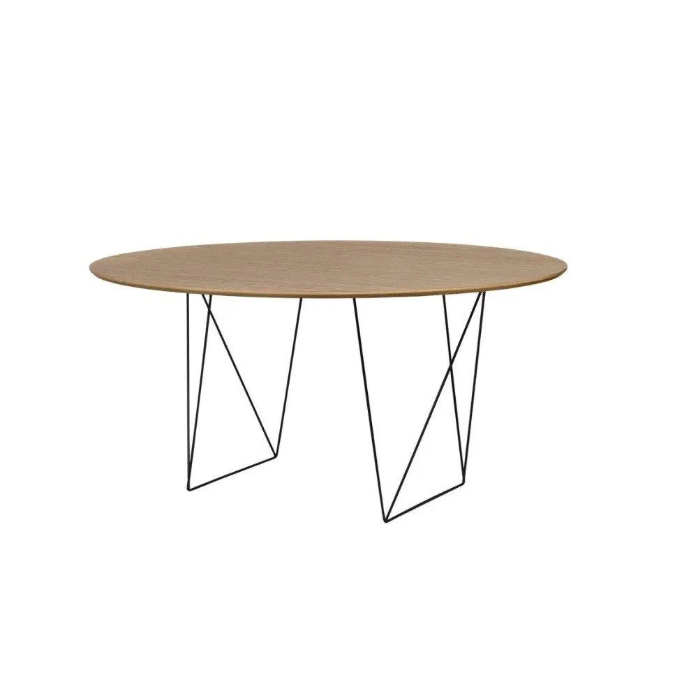 Sinaloa - Mesa de comedor redonda estilo industrial con herrería color negro y madera de nogal