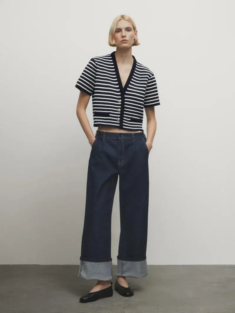 Cárdigan rayas manga corta cuello pico