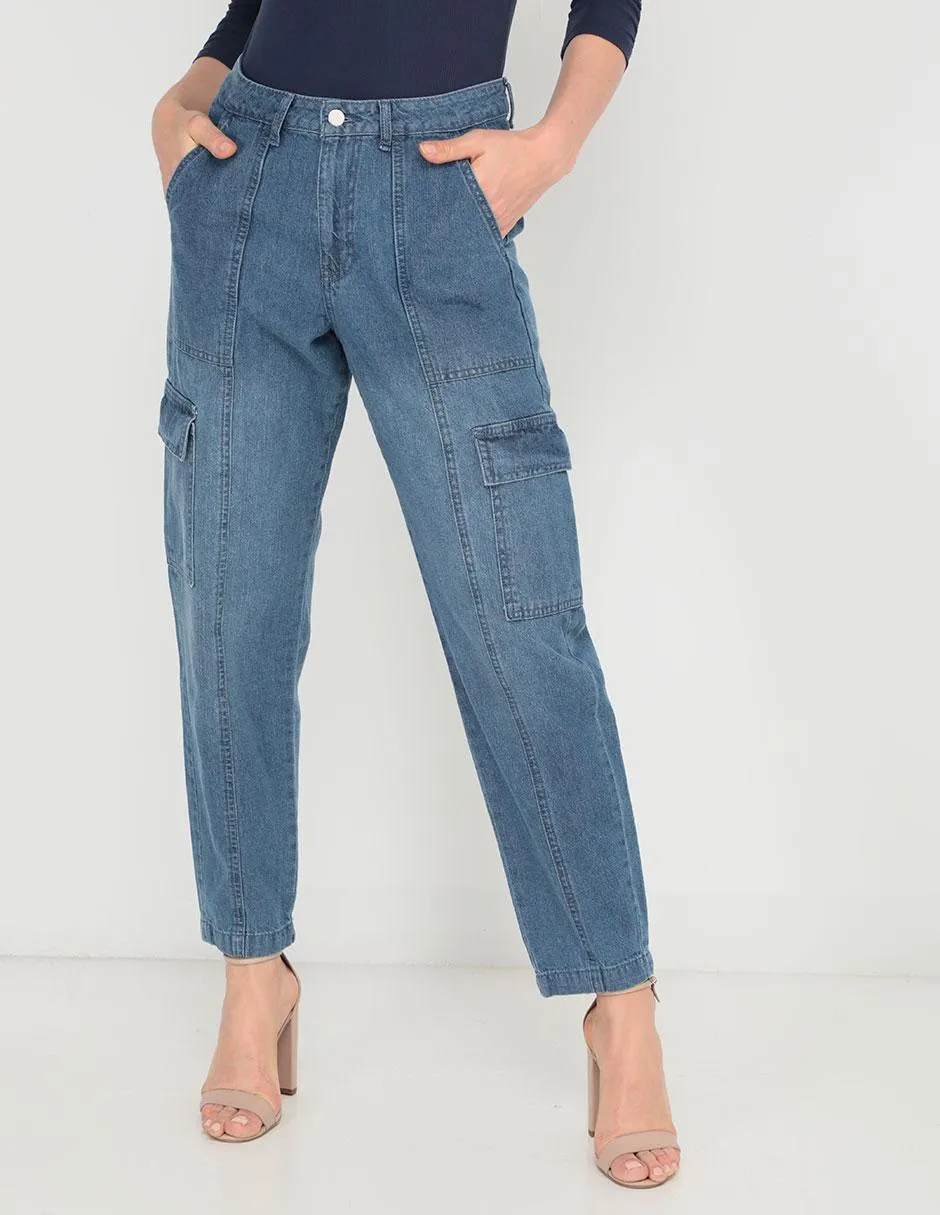 Jeans straight Contempo corte cintura alta para mujer