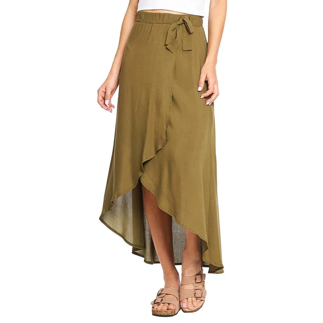 Falda Envolvente Mujer Larga Ligera Casual Olivo Cómoda