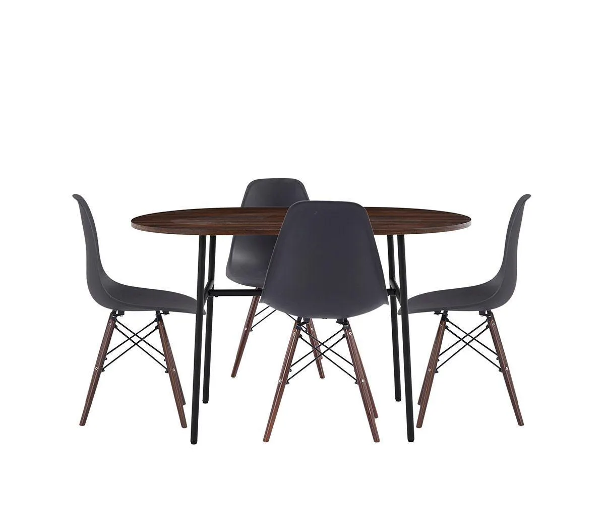 Mesa de comedor Palermo 120 cm - Nogal + 4 Sillas réplica Eames nogal - Negro