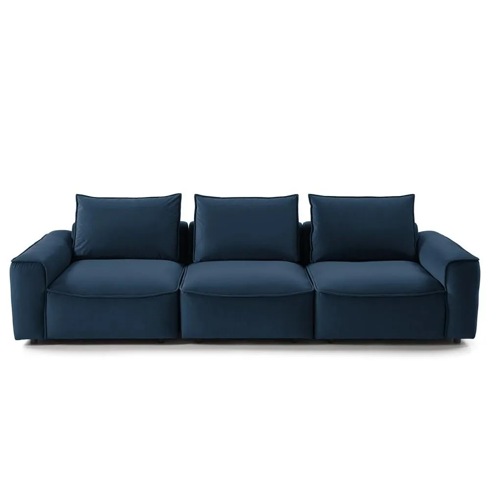 Arcona - Sofá 3 cuerpos estilo moderno con casco redondeado terciopelo color azul royal