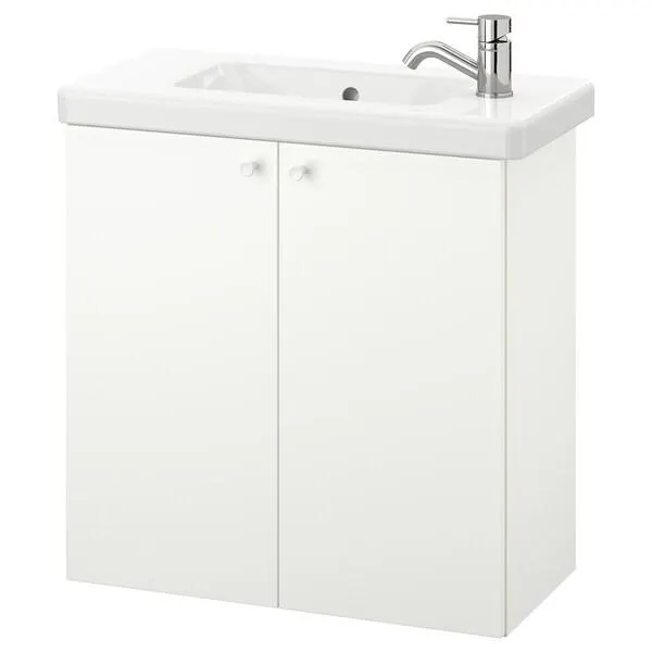 Mueble de lavabo con 2 puertas, blanco/Pilkån grifo,