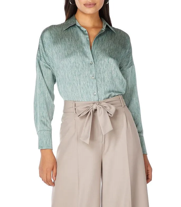 Blusa satinada con rayas de manga larga Mujer