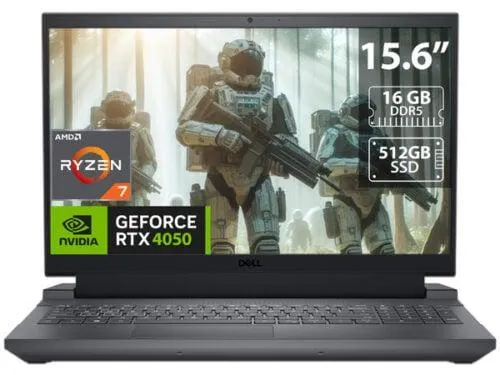 Laptop Dell G15 5535 Gaming 15.6″, AMD Ryzen 7-7840HS/16GB/512GB SSD/RX 4050 6 G/W11 Home/Color Negro, G5535_FR716512X2BW11S_125B