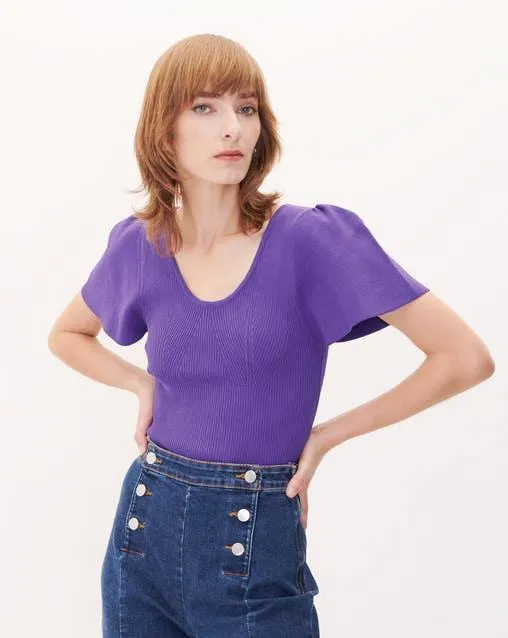 Blusa Morada Tejido Canalé Manga Campana