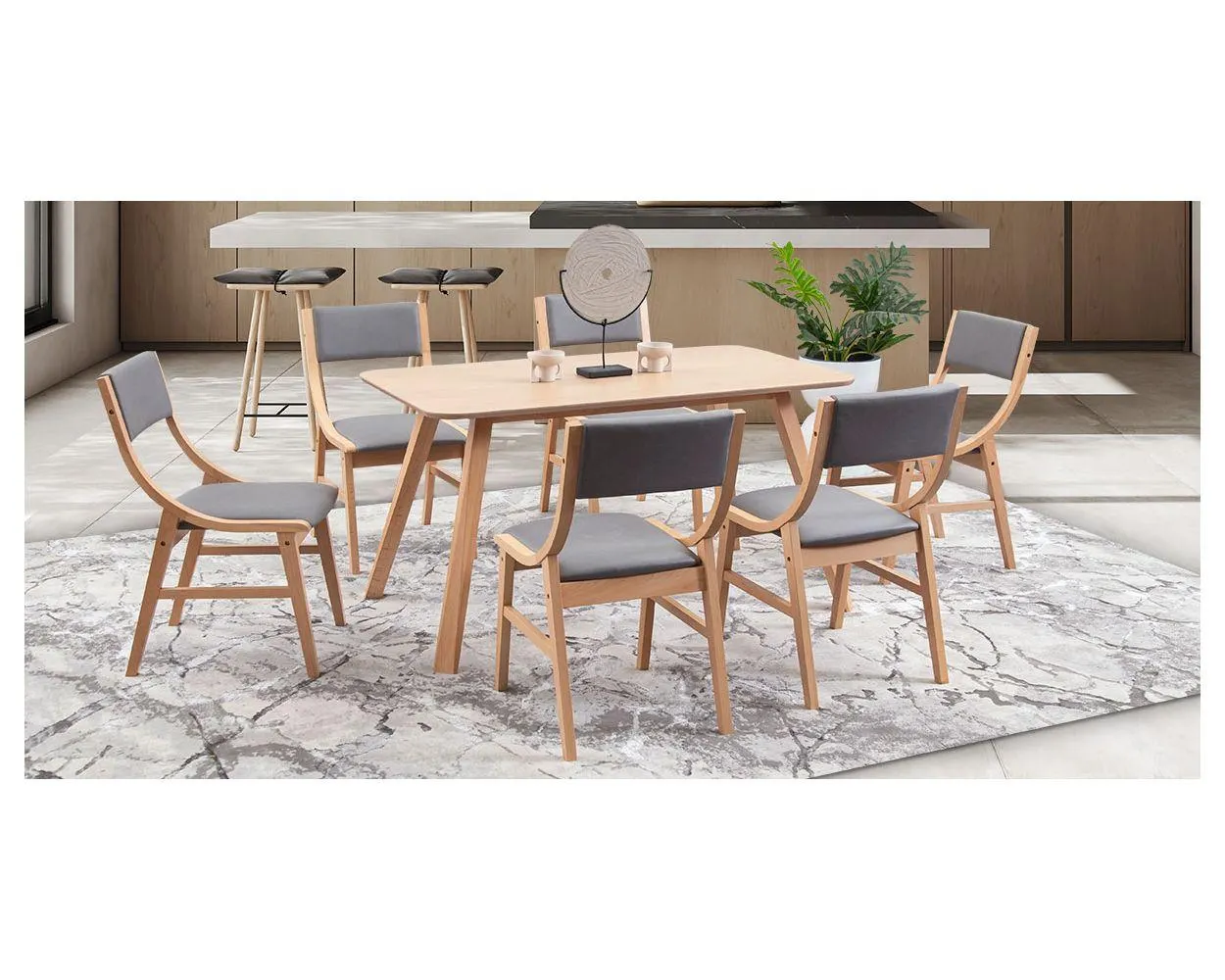 Comedor Rectangular Foxy Gris Claro 7 Piezas