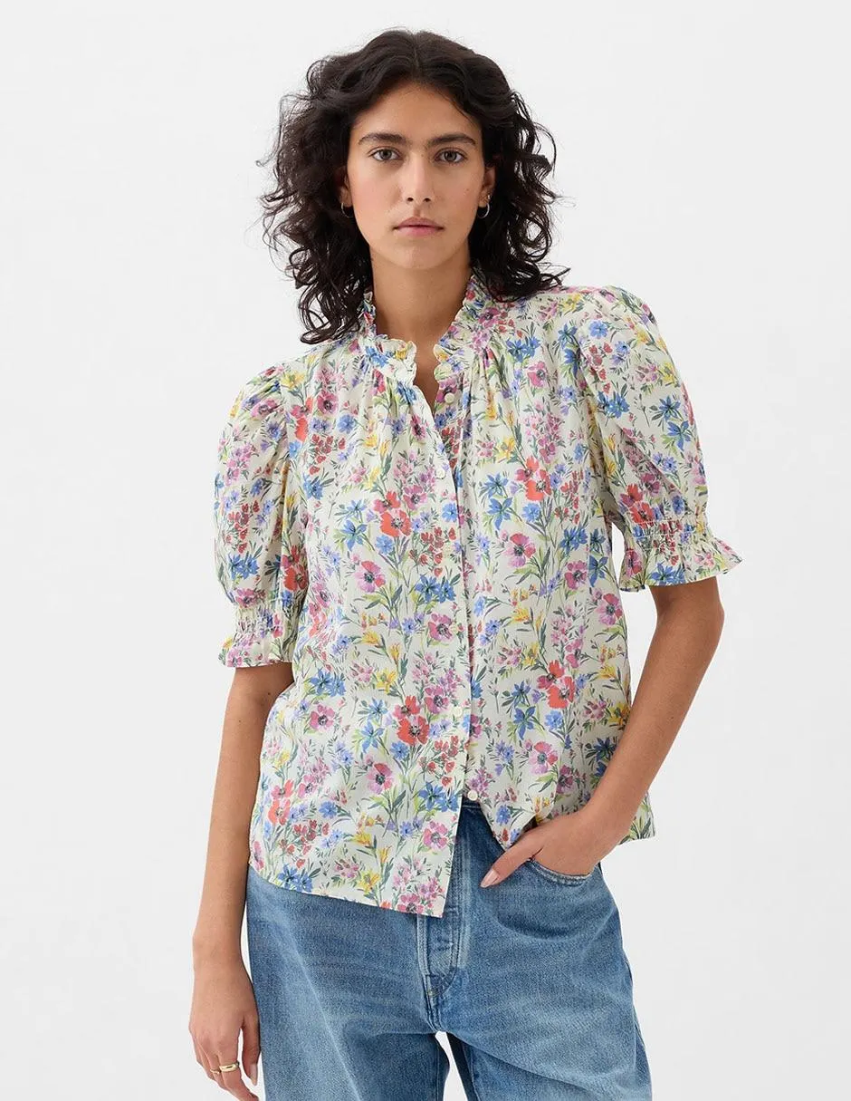 Blusa de algodón manga corta para mujer