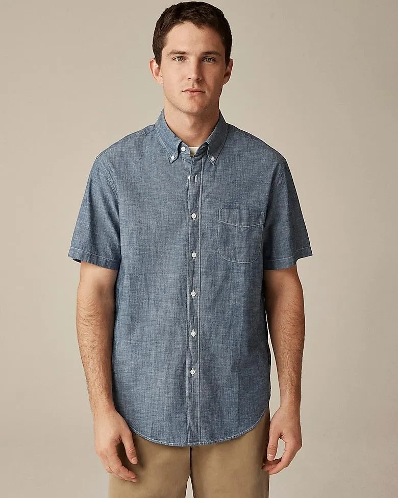 Short-sleeve indigo organic chambray shirt