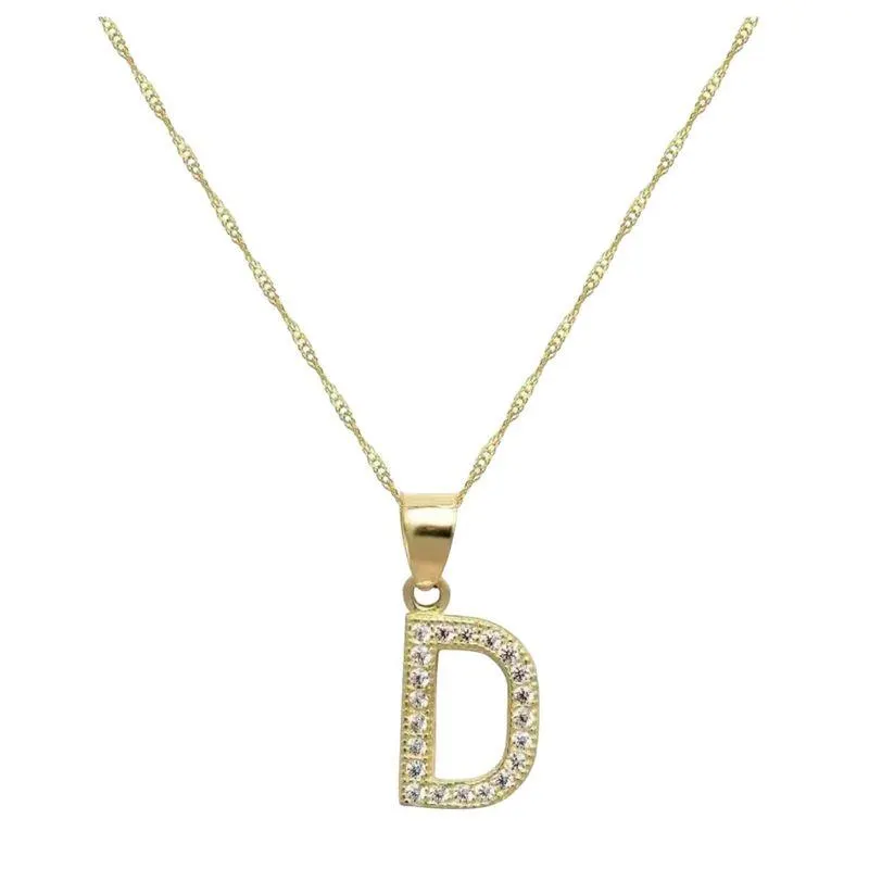 Collar Letra D Zirconia Joyería M De León Oro 10 K.