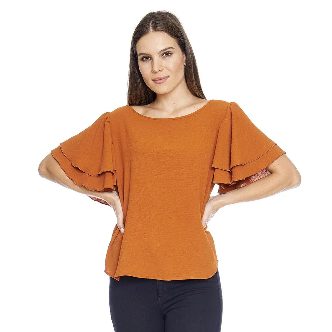 Blusa Para Mujer Casual Elegante Con Olanes En Manga