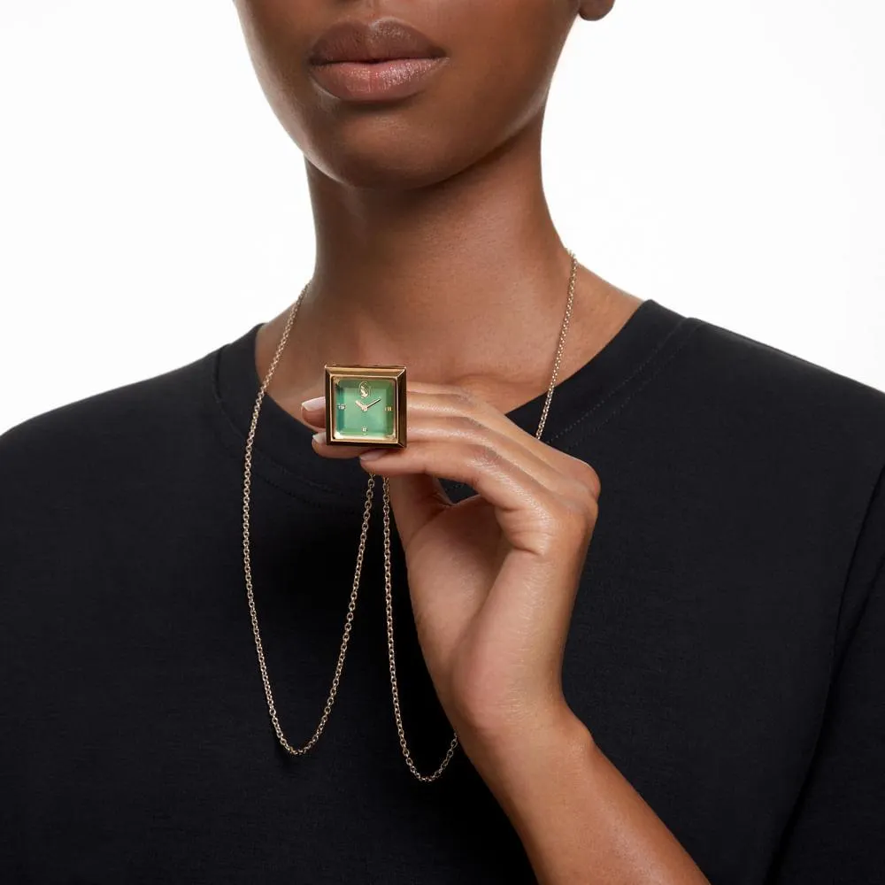 Reloj colgante, Talla triangular, Verde, Acabado tono oro champán