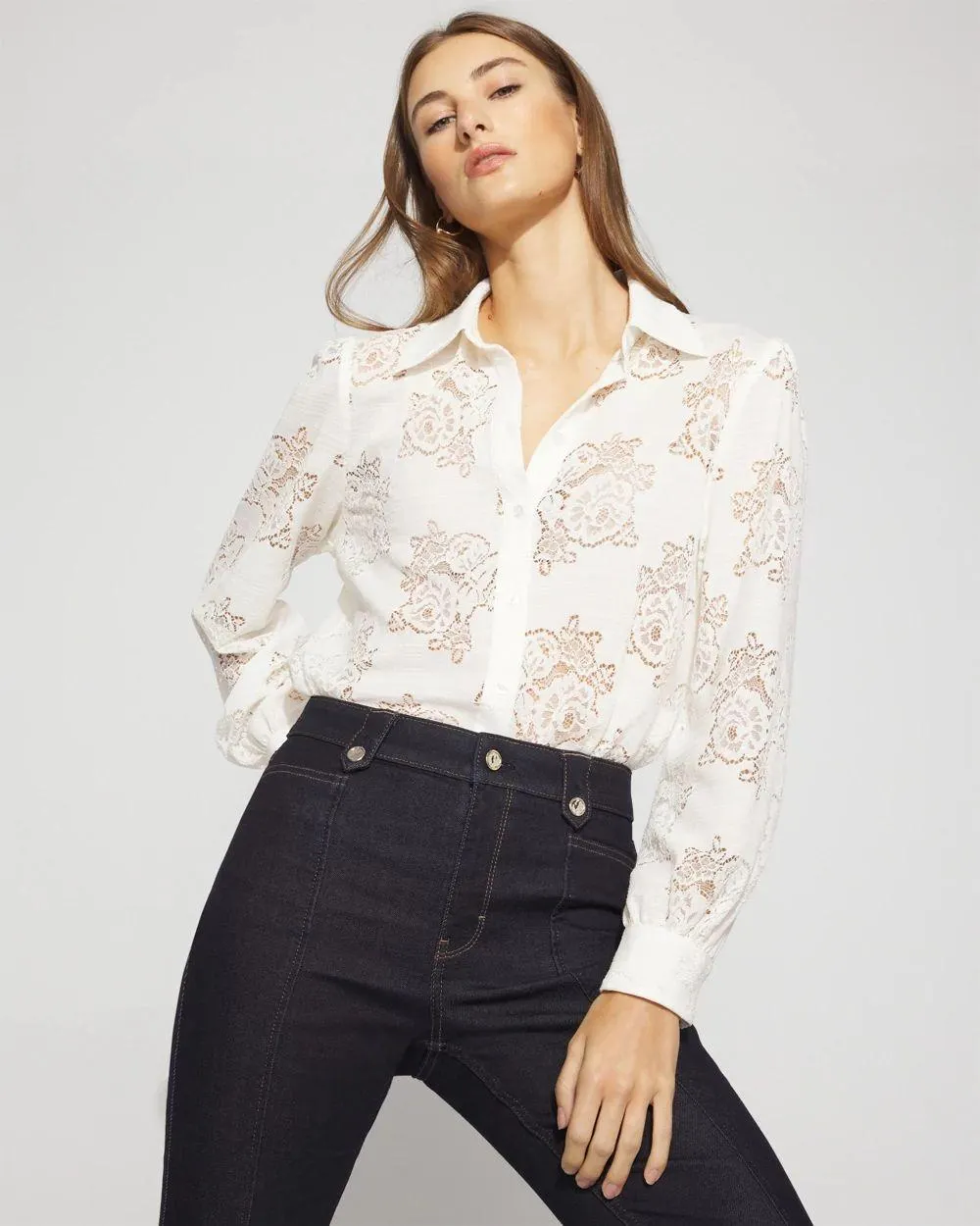 Lace Shirt with Scalloped Hem