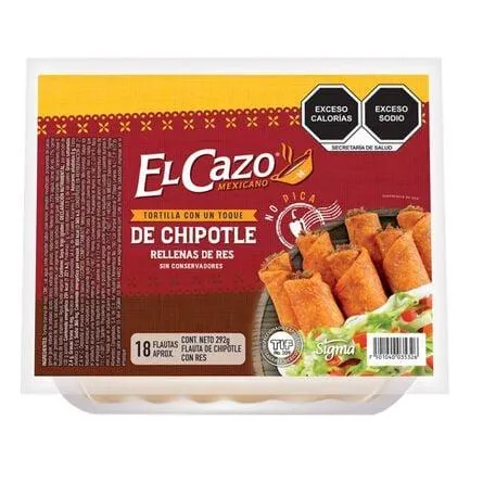 Flautas Res Chipotle El Cazo 18 Piezas