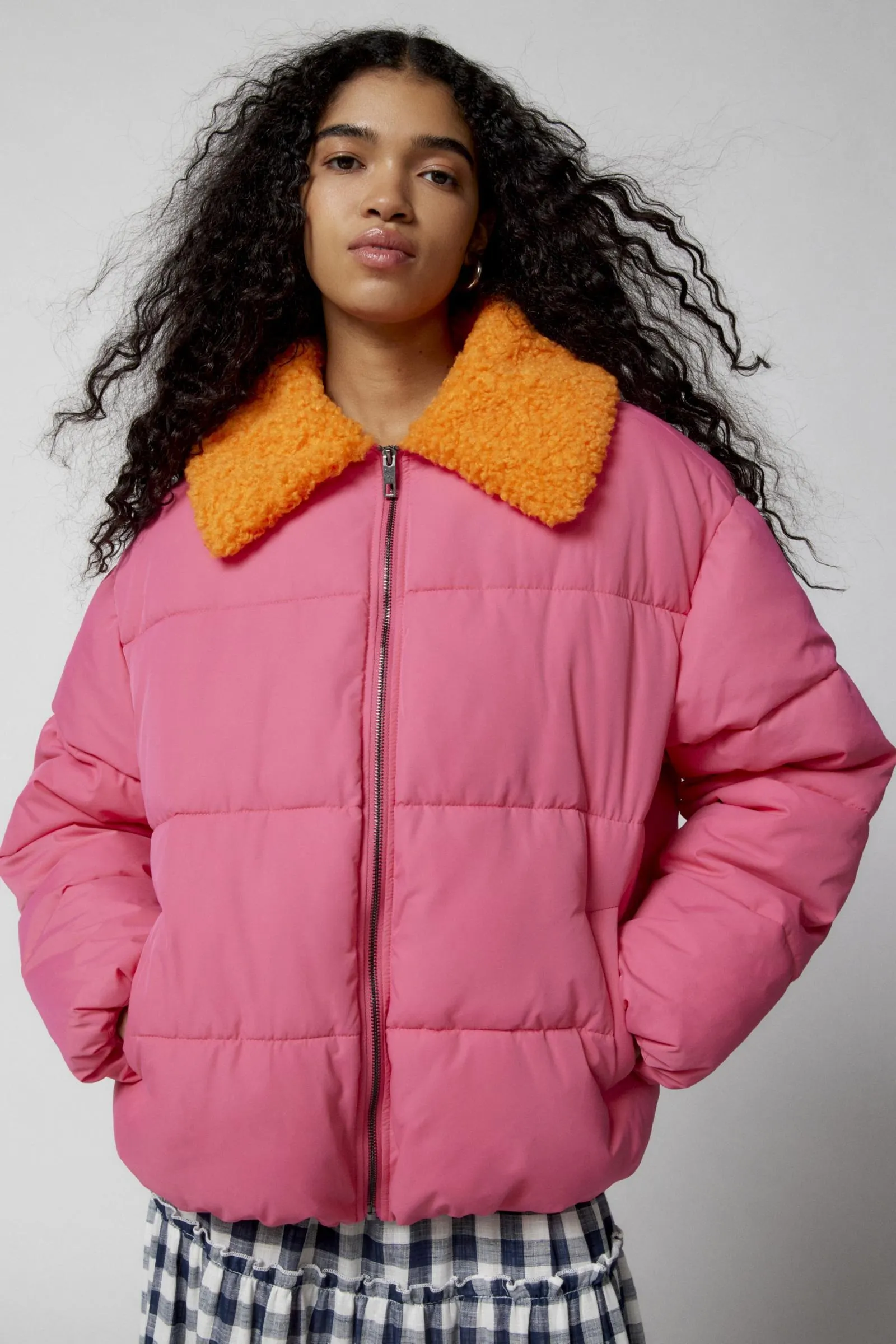 UO Duckie Faux Shearling Collar Puffer Jacket