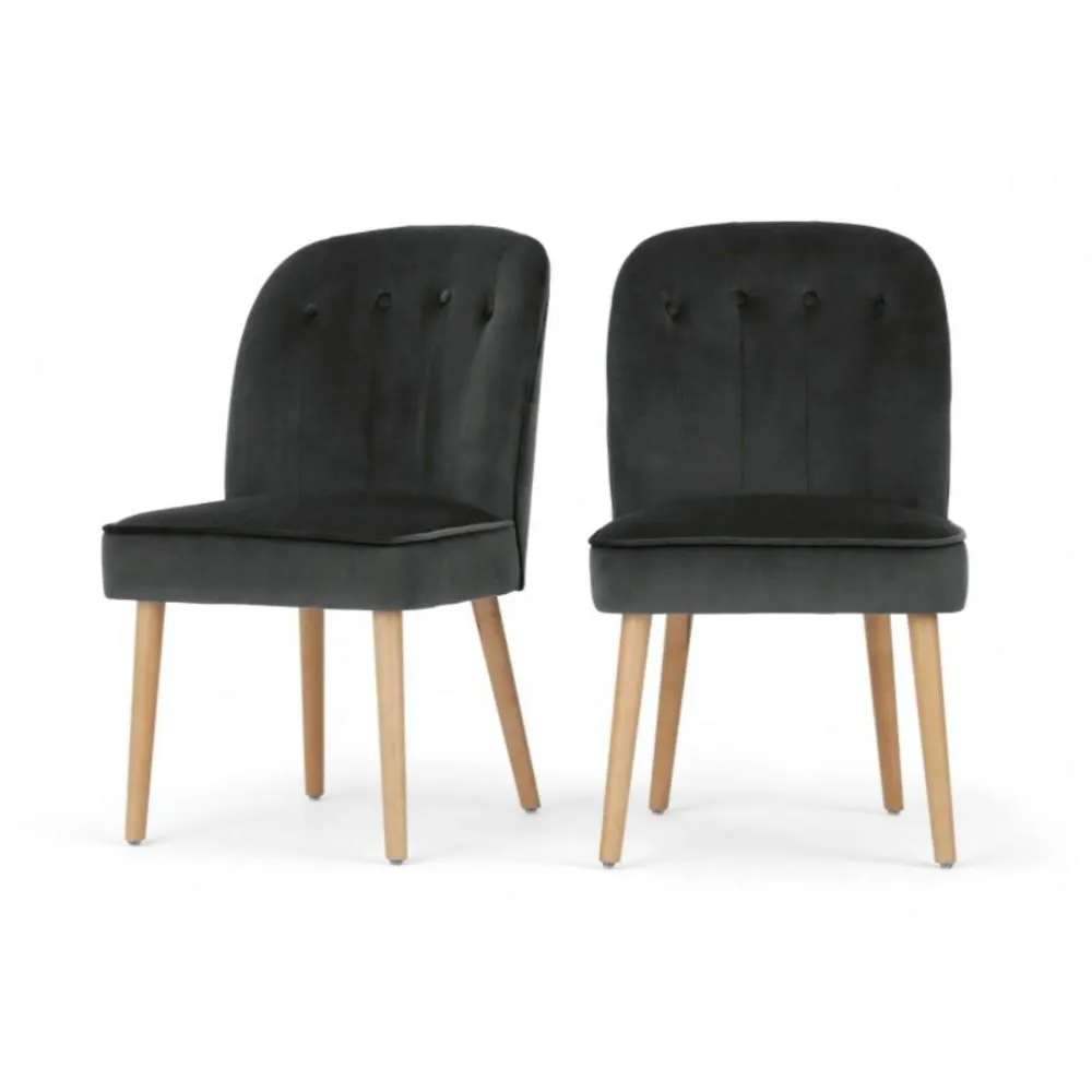 Aldama - Lote de 2 sillas de comedor estilo moderno tapizada con terciopelo gris oscuro