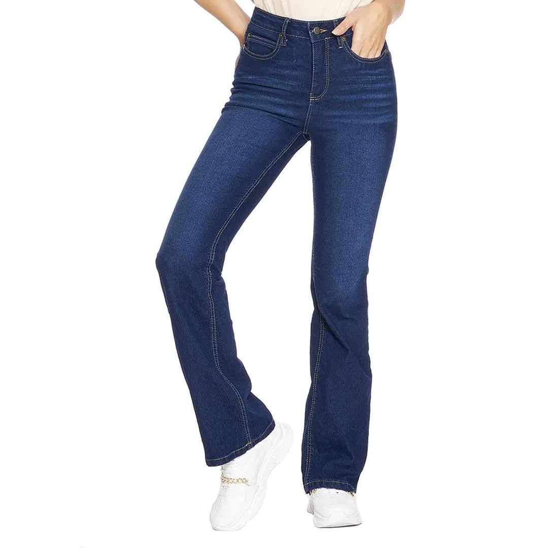 Jeans Mujer Acampanado Flare Liso Stone Con Bolsas Casual 110111