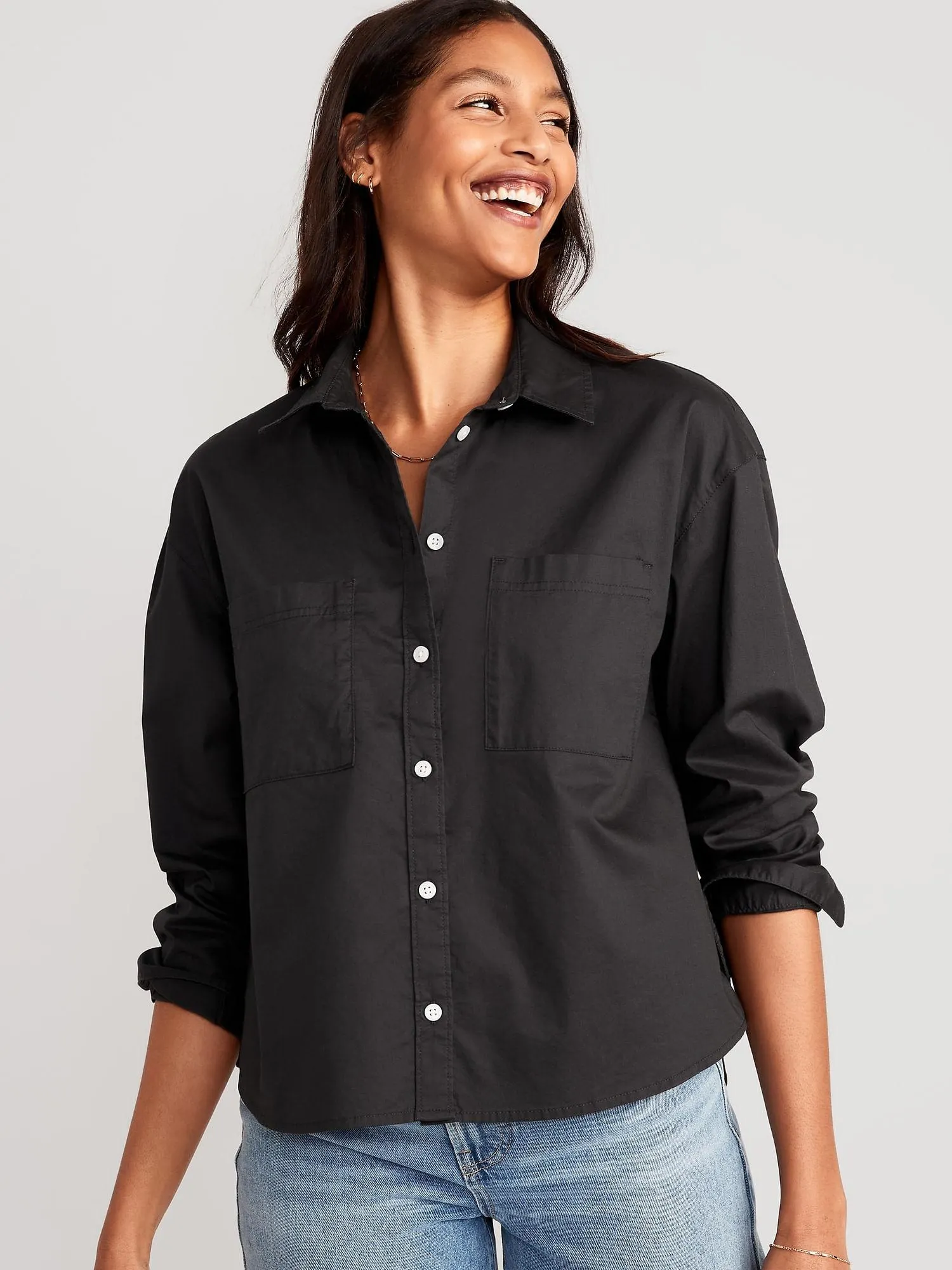Camisa de manga larga Cropped Boyfriend Old Navy para Mujer