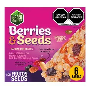 BARRAS DE GRANOLA CON FRUTAS Y ALMENDRAS BERRIES & SEEDS GREEN MOUNTAIN CAJA 150 GR.