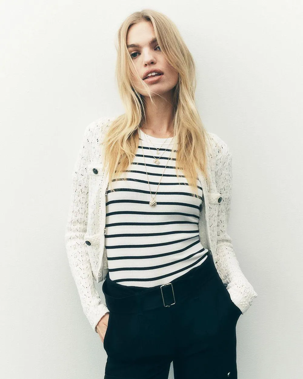 WHBM ® FORME Ribbed Stretch Button Shoulder Tee