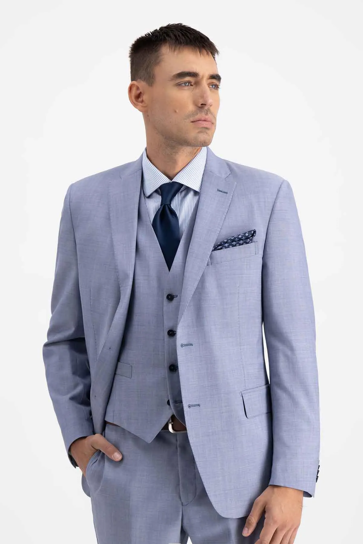 Traje Trío Calderoni Color Azul Contemporary Fit