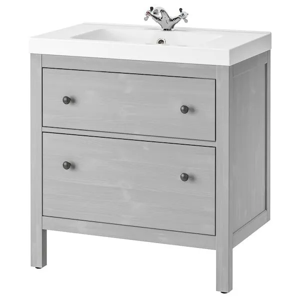 Mueble de lavabo con 2 cajones, gris/Runskär grifo,