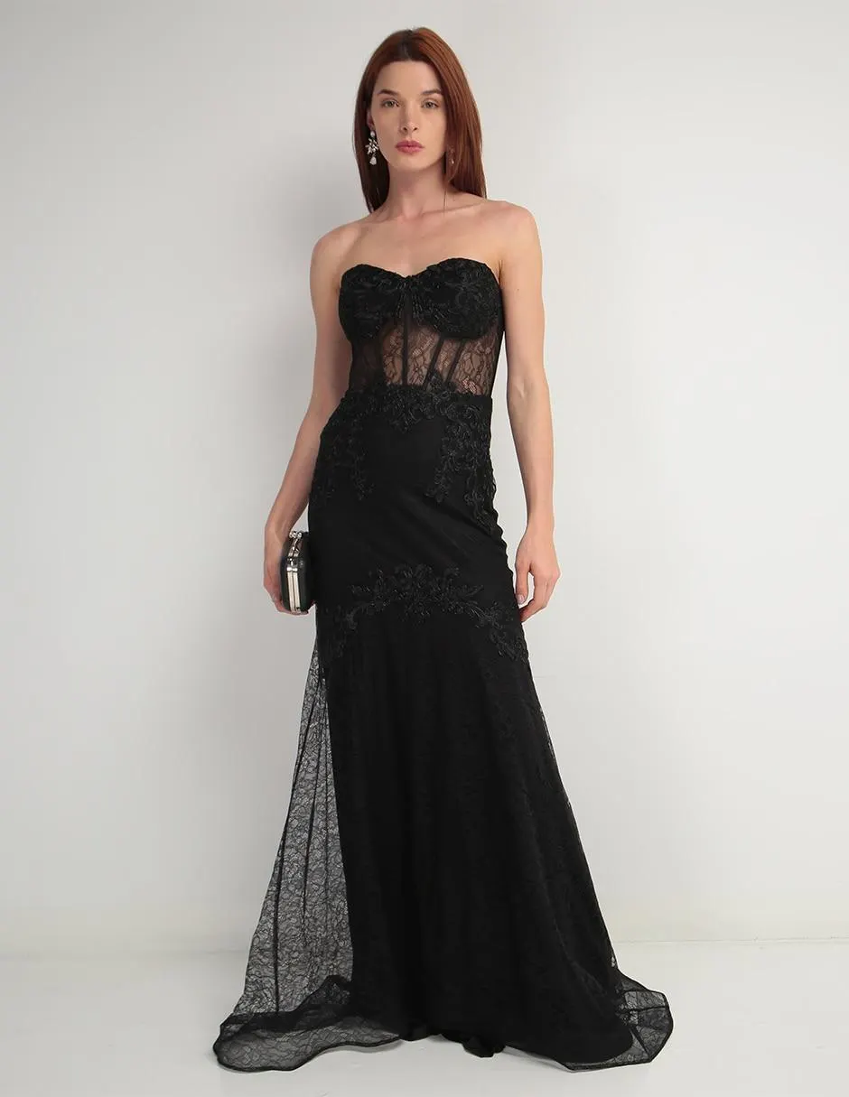 Vestido maxi de fiesta Rue de la Paix escote corazón