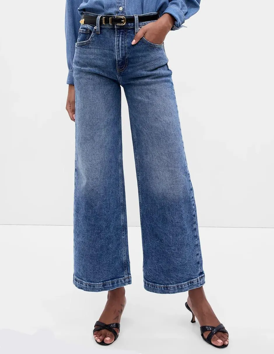 Jeans wide leg corte cintura alta para mujer
