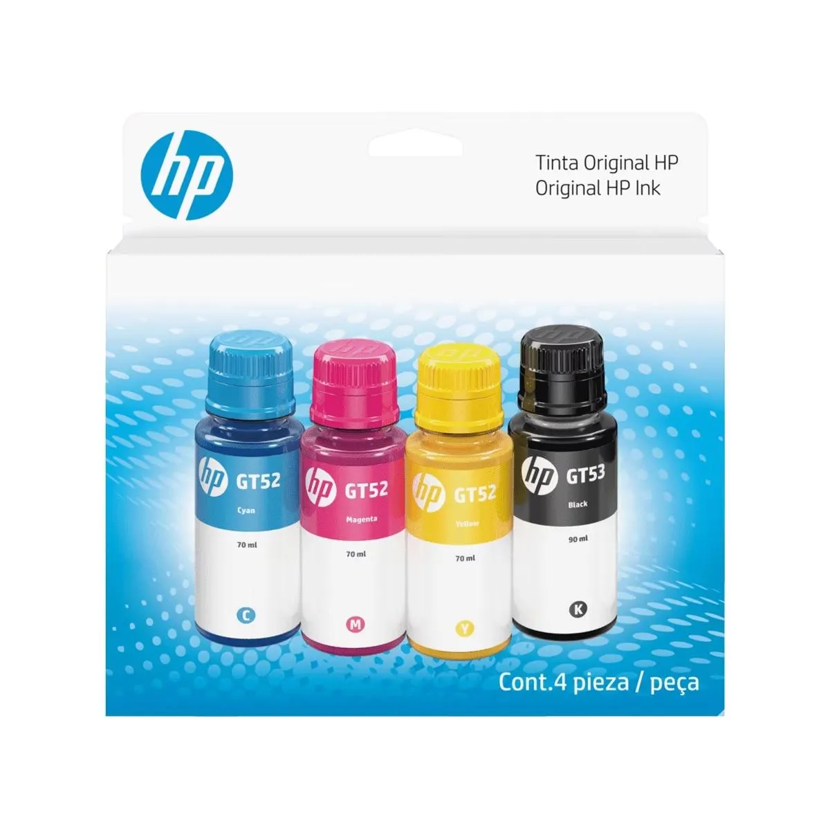 Botellas De Tinta 4 Pack Hp Gt53 - Ct52 Negro Cian Magenta Amarillo 9F3N4Al