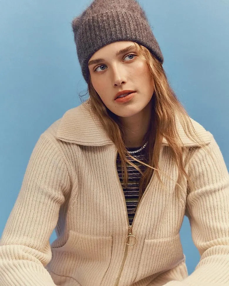 Collared full-zip sweater in merino wool